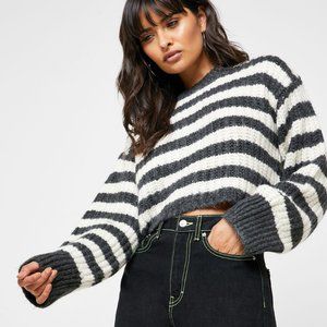 TOPSHOP Stripe Crewneck Sweater In Charcoal